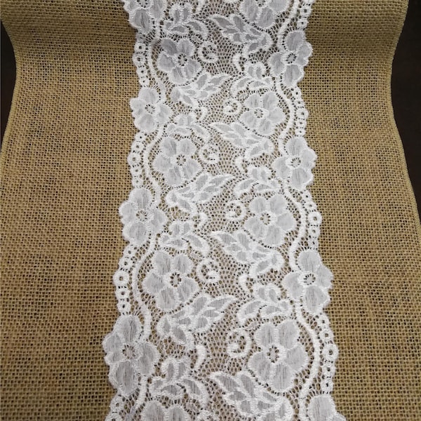 Burlap, White lace rustic romantic wedding ,Table runner,Wedding Linens Rustic-37