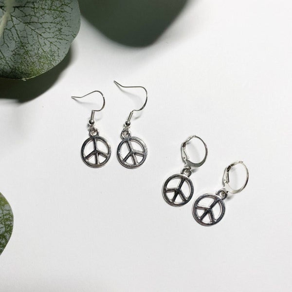 90s Inspired peace sign charm earrings with huggie hoop / hook 90s y2k earrings