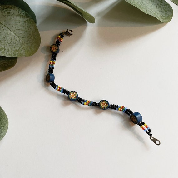 Vintage 90s beaded bracelet with navy blue multi … - image 3