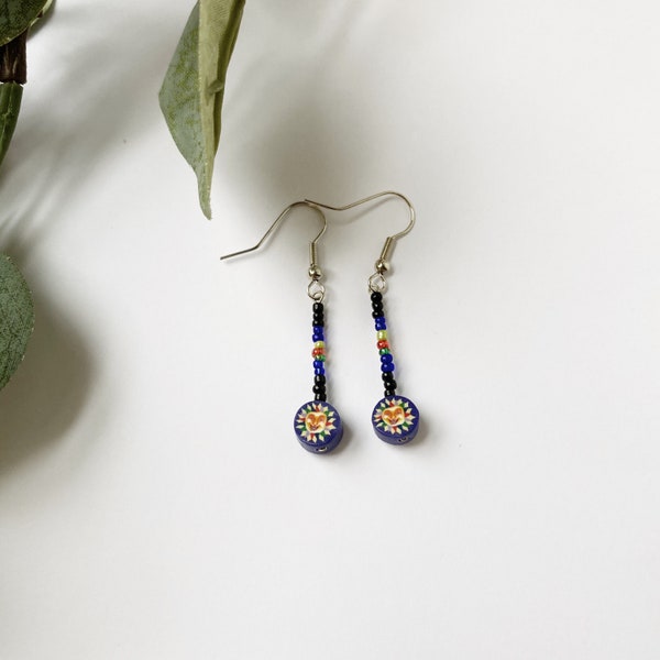 90s Deadstock clay charm earrings blue multi sun
