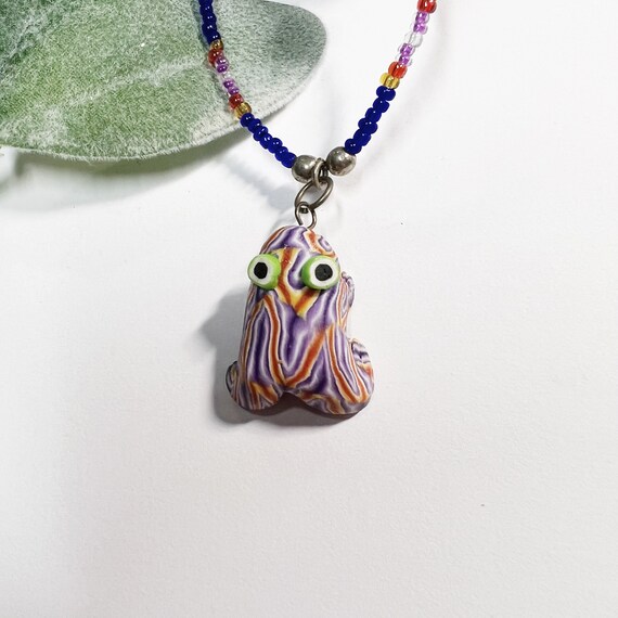 Vintage 90s deadstock frog necklace beaded- with … - image 3