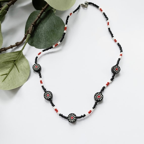 Vintage 90s beaded necklace with fimo clay black … - image 3
