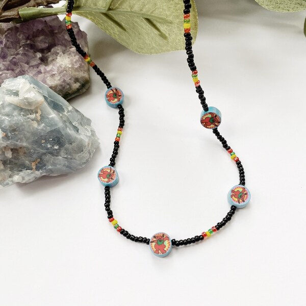 Vintage 90s beaded necklace with fimo clay with Grateful Dead tie dye dancing bear