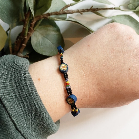 Vintage 90s beaded bracelet with navy blue multi … - image 2
