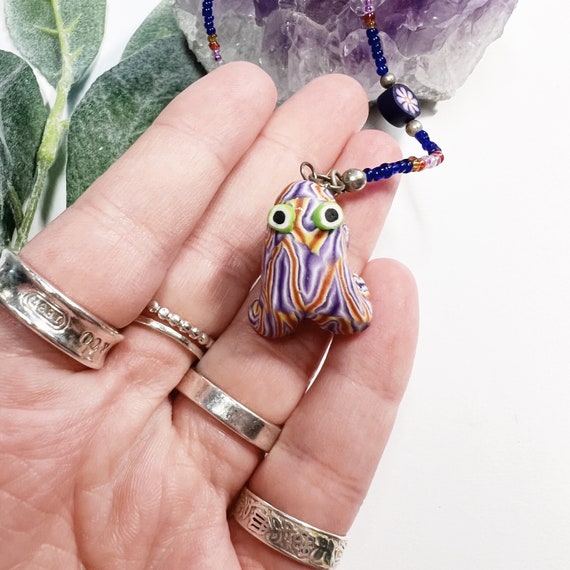 Vintage 90s deadstock frog necklace beaded- with … - image 6