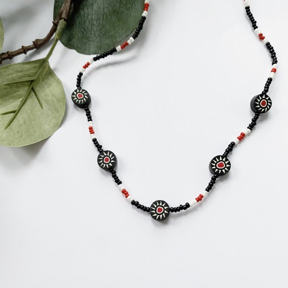 Vintage 90s beaded necklace with fimo clay black … - image 2