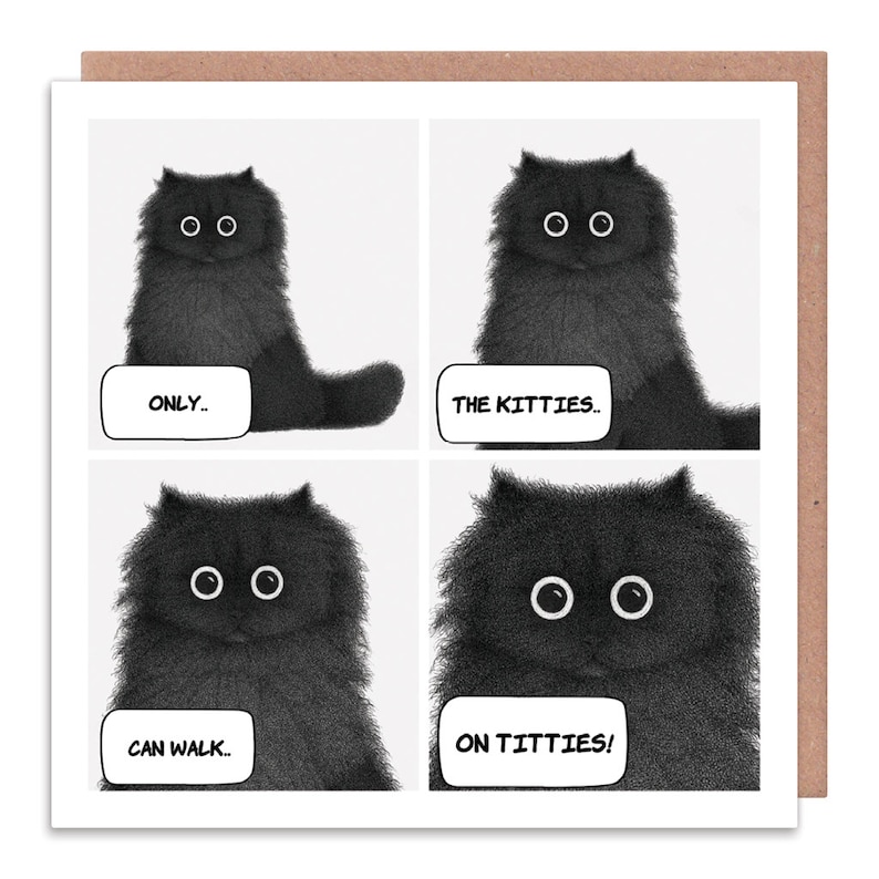 Only The Kitties Can Walk On Titties Black Cat Greeting Card Illustration by Purr In Ink image 1