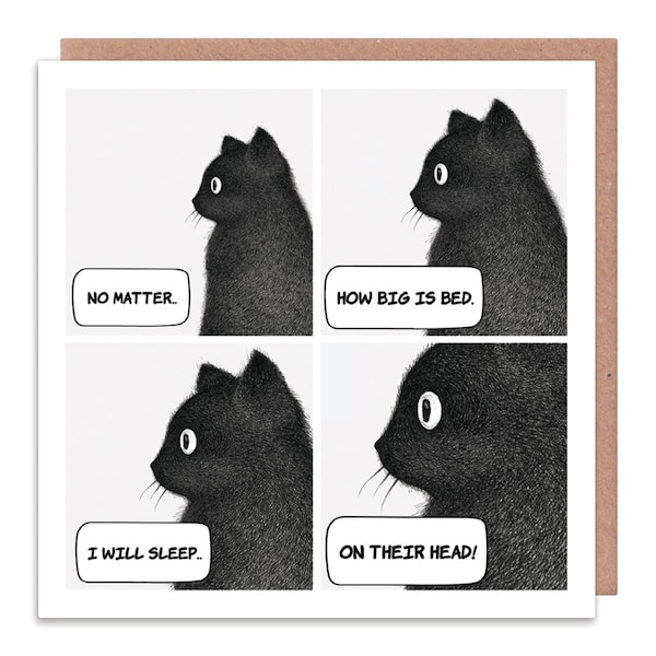 I Will Sleep On Their Head - Black Cat Greeting Card - Illustration by Purr In Ink