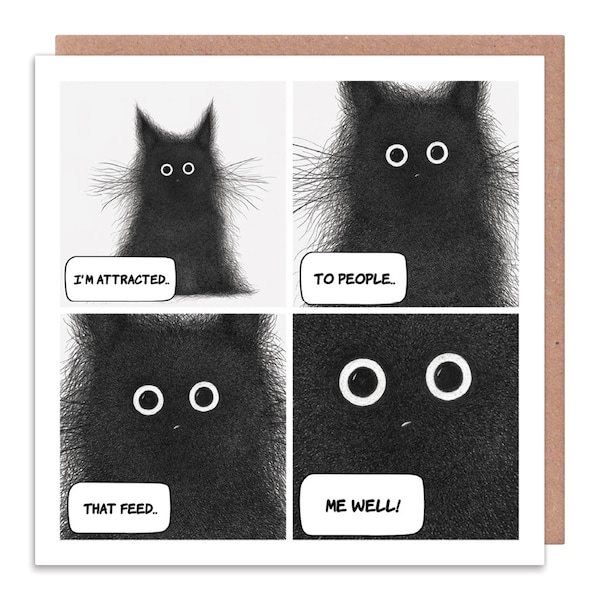 People That Feed Me Well - Black Cat Greeting Card - Illustration by Purr In Ink