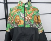 Big Cat Vintage 1980s Oversized Jacket Jungle Safari Print Novelty Print Jacket Street Style Lions Tigers Giraffes Large