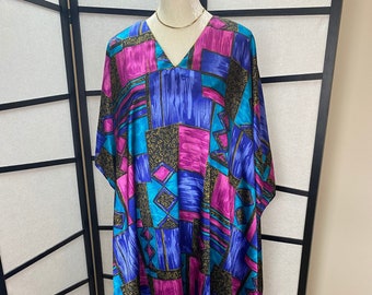 Lounge Royale // Vintage 80s Caftan // Bold mumu // Geometric print // Jewel toned // Loungewear // Bold print // Winlar // Free size