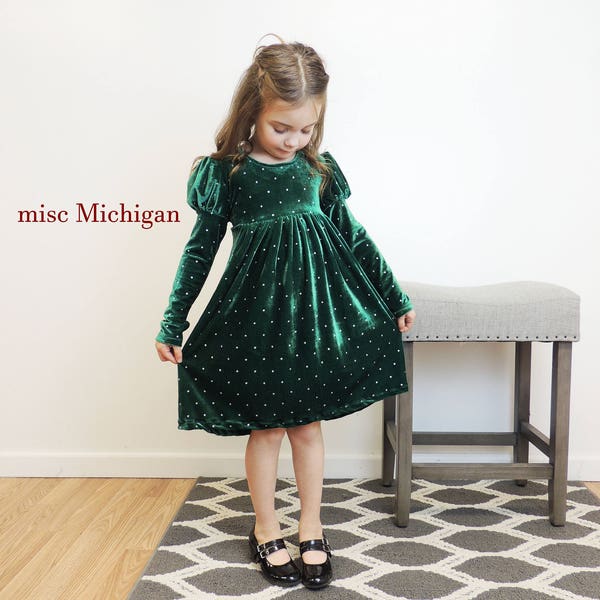 Toddler Dress, Toddler Dress, Velvet Dress, Green Dress, Girls Velvet Dress