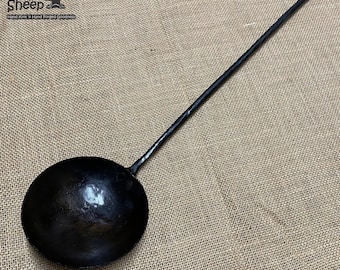 Forged Iron Egg Spoon with Hammered Finish Bowl and Wood Finish Handle