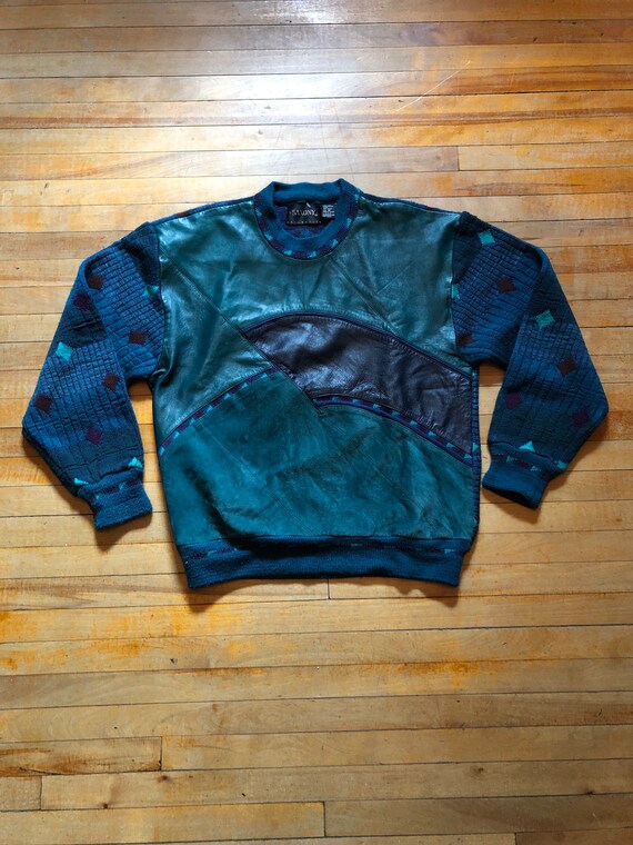 Leather and suede ugly holiday sweater size M