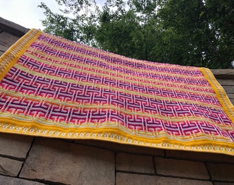 Volunteer Blanket Pattern \ Key Mosaic Crochet Blanket \ Mosaic Key Crochet Pattern \ Greek Meander Mosaic Crochet Pattern