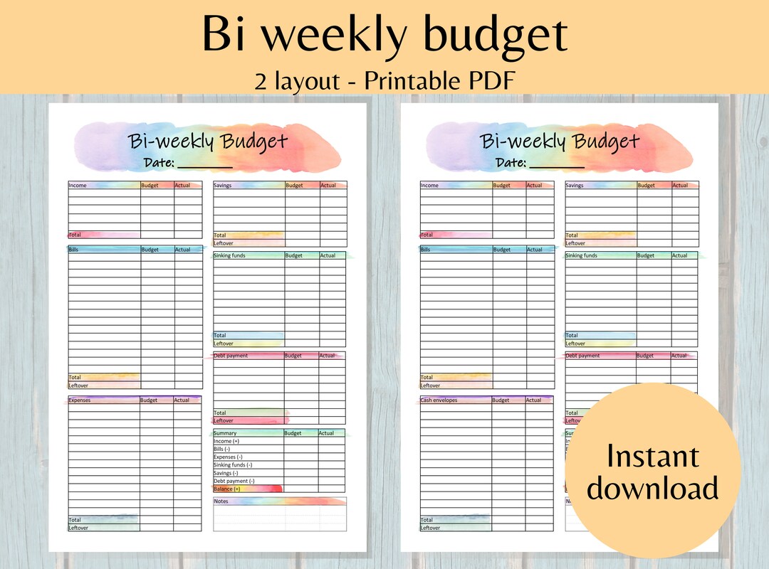 Bi Weekly Budget Planner, Paycheck Finance Tracker Template, Digital ...