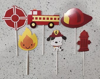 Fire Truck Themed Cupcake Toppers