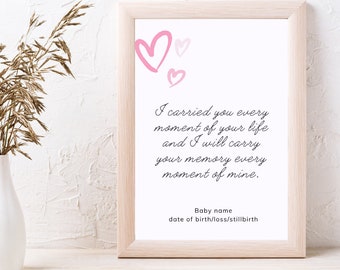 Personalized Miscarriage keepsake, stillborn memory print, miscarriage gift, pregnancy loss keepsake miscarriage sympathy gift pink hearts