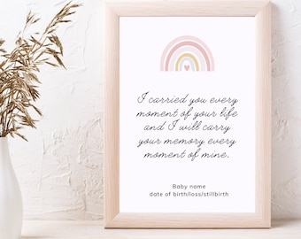 Personalized Miscarriage keepsake, stillborn memory print, miscarriage gift, pregnancy loss keepsake miscarriage sympathy gift pink rainbow