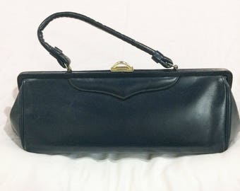 Sac à main cuir noir vintage authentique