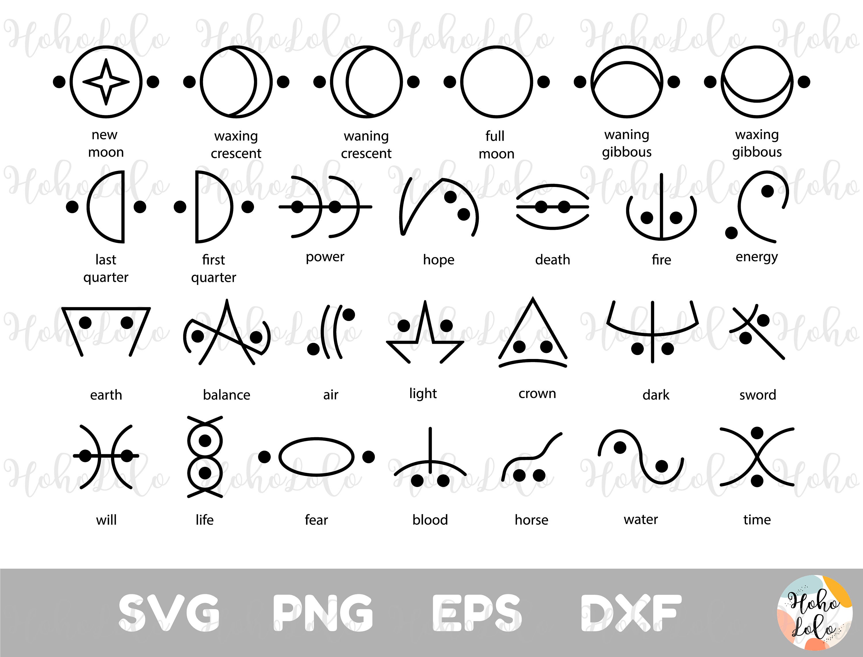 Moon Glyphs Signs Symbols Svg Png files Etsy