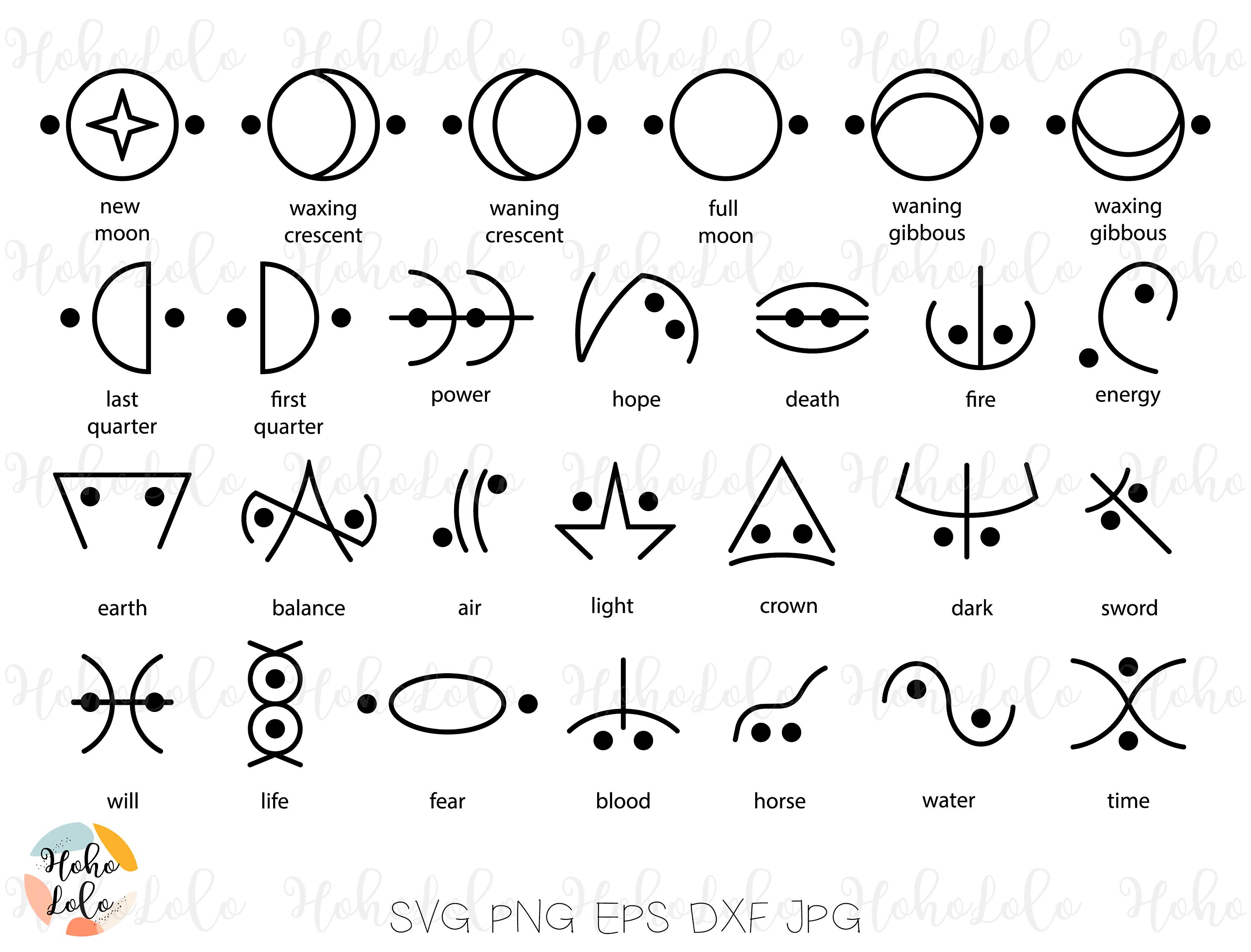Magic Moon Glyphs Mystical Moon Phase Moon Signs Symbols Svg Etsy