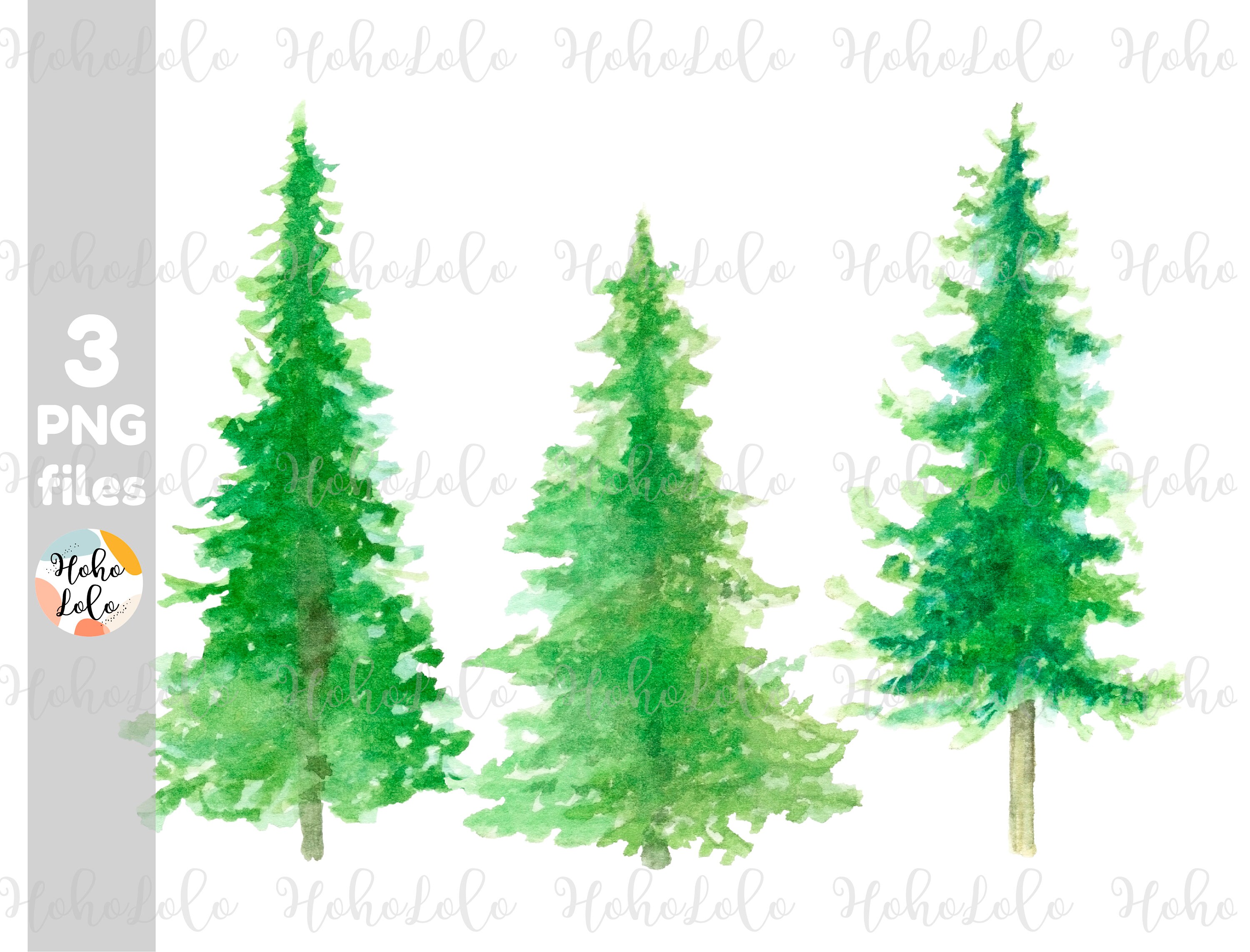 Pin Trees Aquarelle clipart 3 fichiers Png Etsy