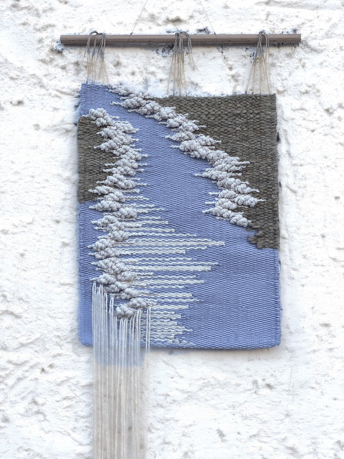 Light Blue Woven Wall Hanging, Neutral Tapestry Wall Art, Blue Nursery
