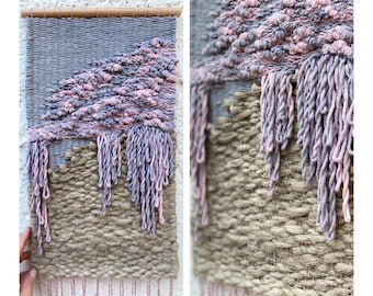 Ombre woven wall hanging, Dip dye weaving wall hanging, Macrame wall hanging, Grey pink woven wall art, Woven tapestry wall decor