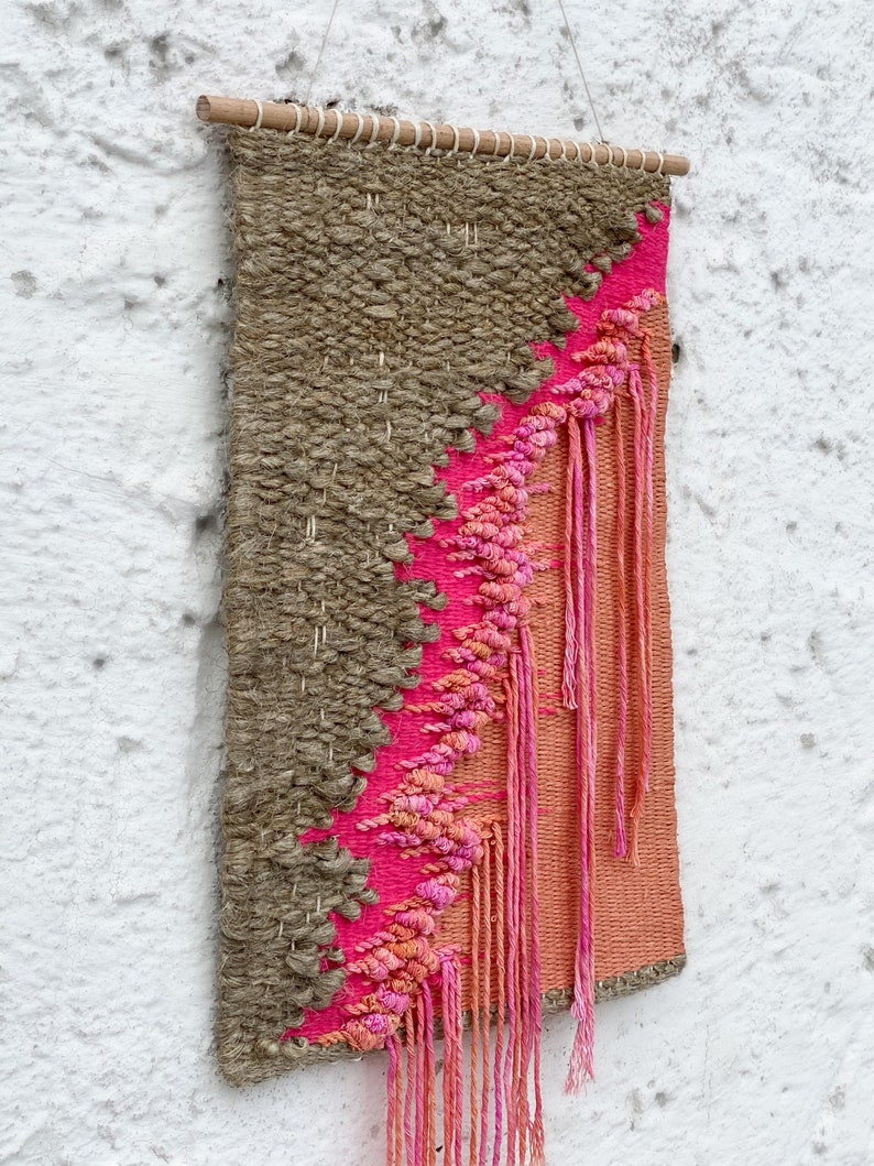 Orange Pink Woven Wall Hanging Colorful Wall Art Tapestry Etsy