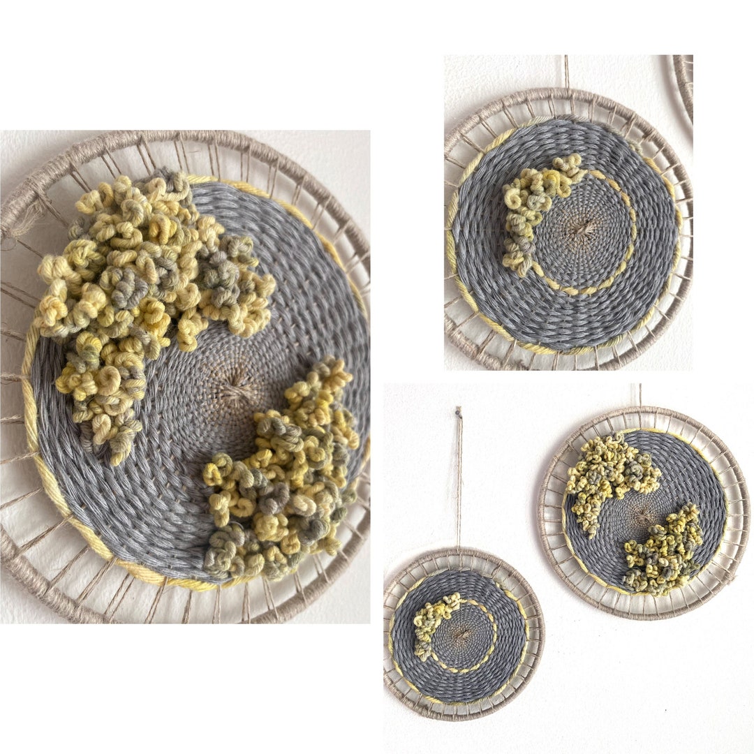 Set of 2 Round Tapestry Wall Hanging, Circular Textile Wall Decor, Grey