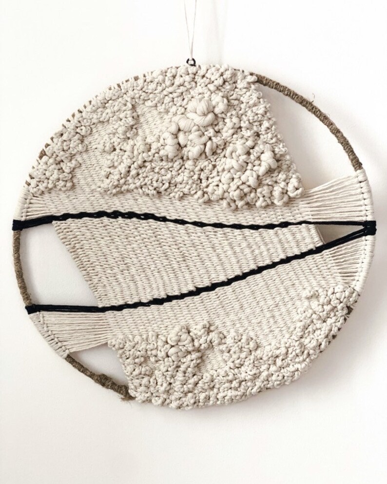 Neutral Woven Wall Hanging, Round Tapestry Wall Decor, Circural Soft