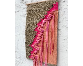 Orange pink woven wall hanging, Colorful wall art tapestry weaving, Macrame wall hanging, Boho wall home decor, Colorful wall art hanging