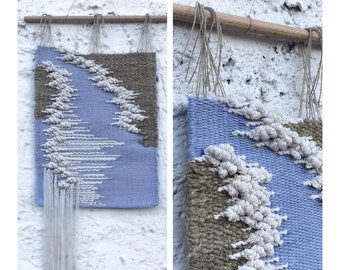 Light blue woven wall hanging, Neutral tapestry wall art, Blue nursery wall art, Wabi sabi wall home decor, Boho fiber art wall decor