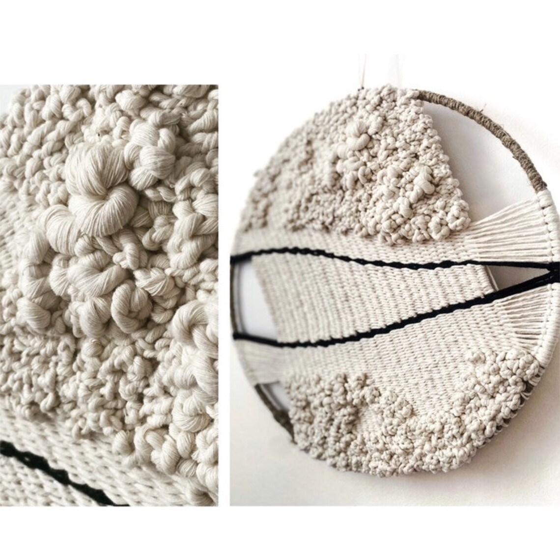 Neutral Woven Wall Hanging, Round Tapestry Wall Decor, Circural Soft