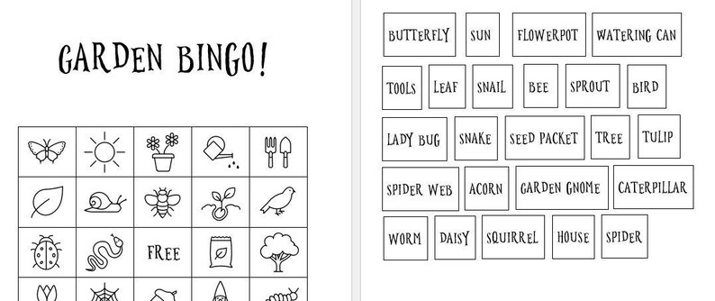 PRINTABLE Garden Bingo Coloring Cards, Garden Bingo, Coloring Cards, 4H