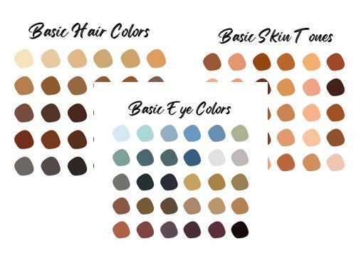 90 Colors - Portrait Digital Art Color Palettes, Basic Skin, Eyes, and ...
