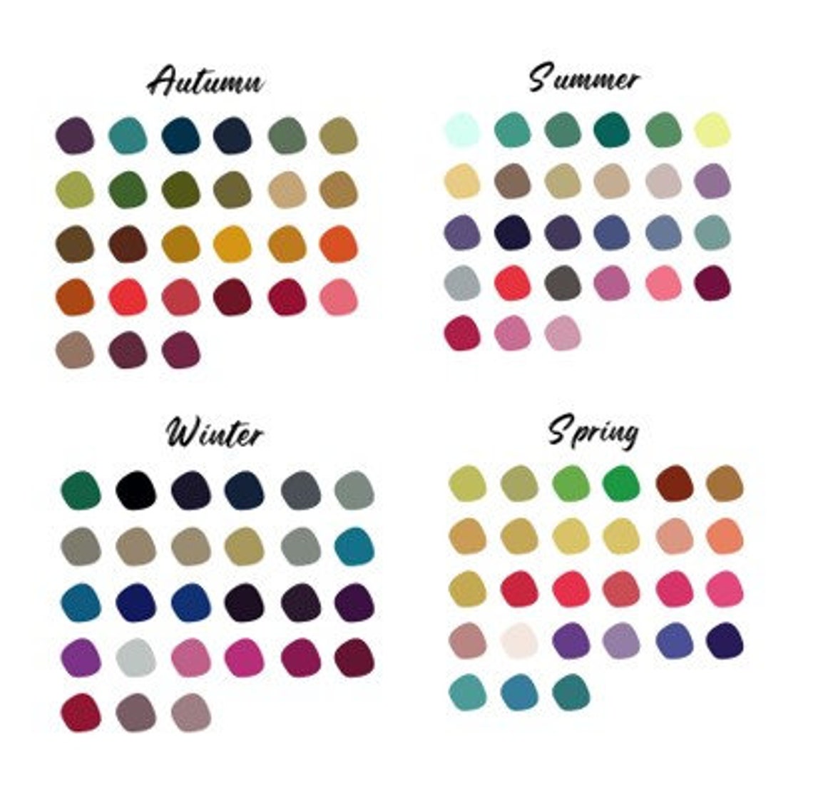 Seasonal Digital Art Color Palettes, Summer, Spring, Autumn, Winter - Etsy