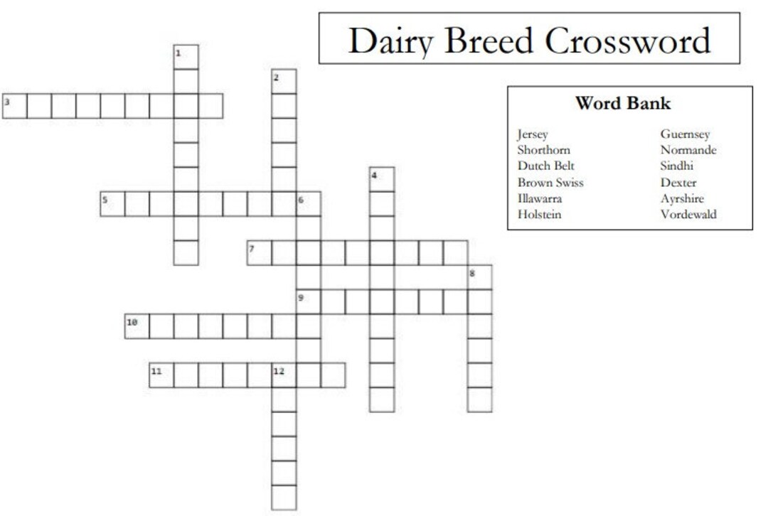 Popular Dairy Breeds Crossword Puzzle, Skillathons, Quiz Bowls