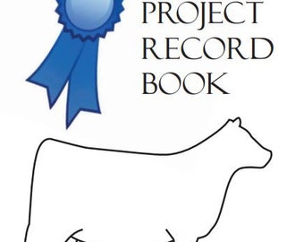 May include: A black and white line drawing of a cow, with the text "YOUTH PROJECT RECORD BOOK" above it. A blue ribbon with a blue star is to the left of the text.