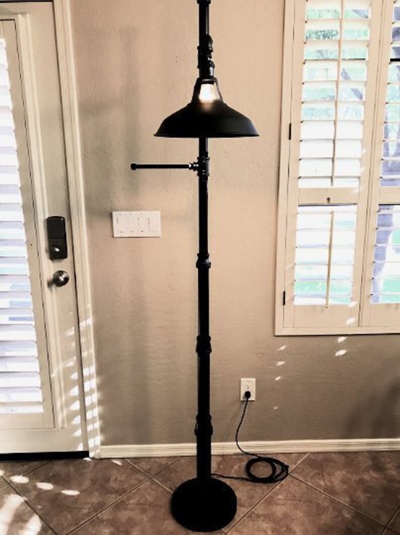 Industrial Black Pipe Floor Lamp With A 12 Metal Cone Shade Banner Extension And Edison Style Bulb London Street