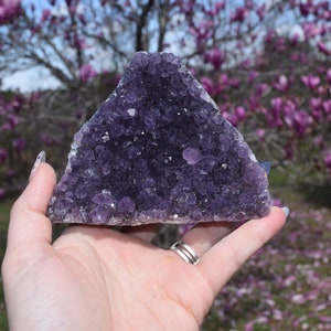 Amethyst Cut Base Standing Cluster Raw Freeform Nebula Geode Purple Cathedral With Black Amethyst