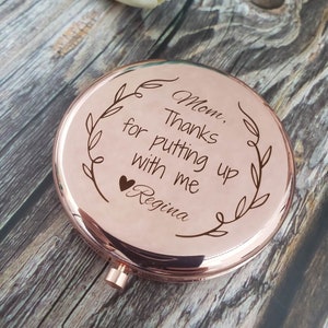 Thanks for putting up with me compact with mirror, Mother&#39;s Day gift, Mom Birthday, purse, funny, Bonus Mom, Mothers day gift, custom name