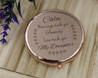 Le mariage a fait de votre famille l'amour fait de vous ma fille miroir compact, jour du mariage, cadeau de beau-parent, belle-fille, belle-mère, beau-père