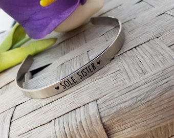 Sole sister bracelet cuff, run, run gift, marathon, motivational, inspirational, running friend gift, runner gift, friend gift, 5k, 10k