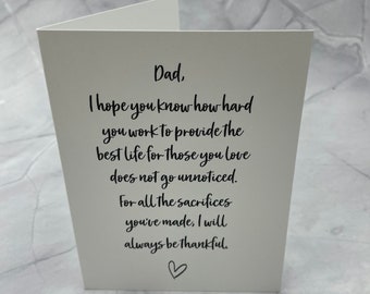Dad I hope you know how hard you work card, from daughter, Fathers Day, Dad Birthday card, gift from daughter, card for Dad, dad card, 276
