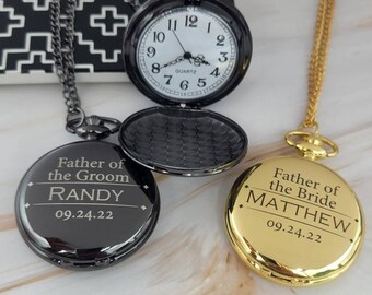 Father of the Groom, Father of the Bride pocket watch, custom names, father gift, bride, wedding day, wedding party gift, groomsmen