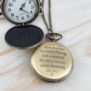There is a time for everything pocket watch, Baptism gift boy from godparents, religious gifts for boys, bible verse gifts for men,  godson