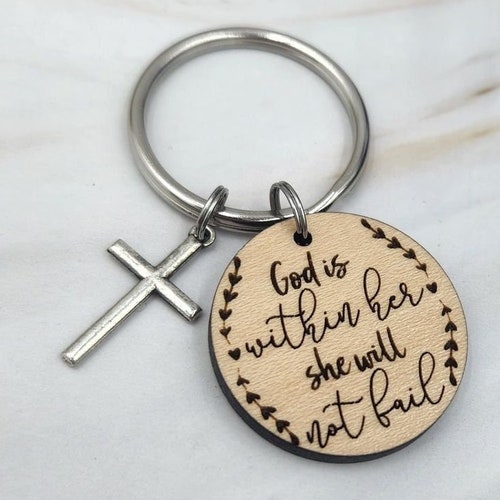 God is Within Her She Will Not Fail Keychain Religious Gift Etsy