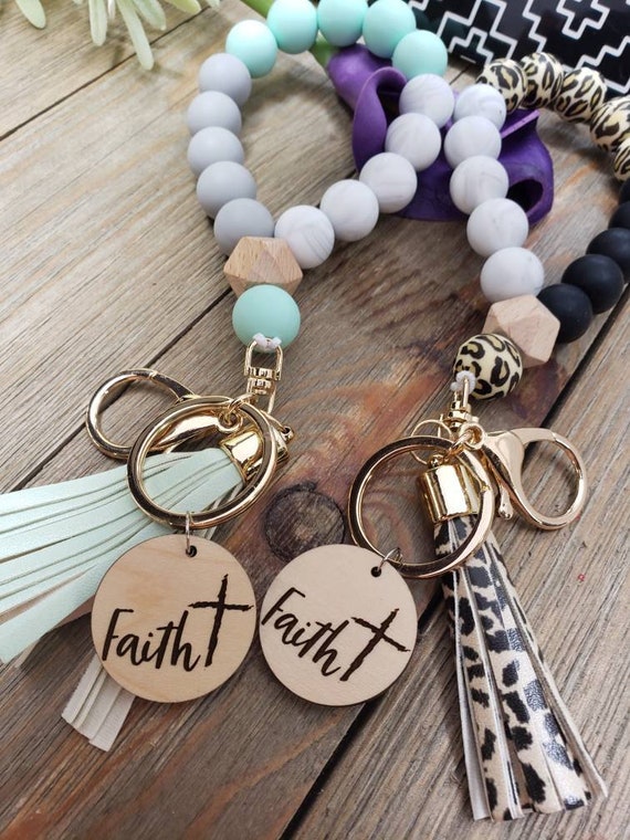 Faith Wristlet Bangle Key Ring Bracelet Keychain Silicone 